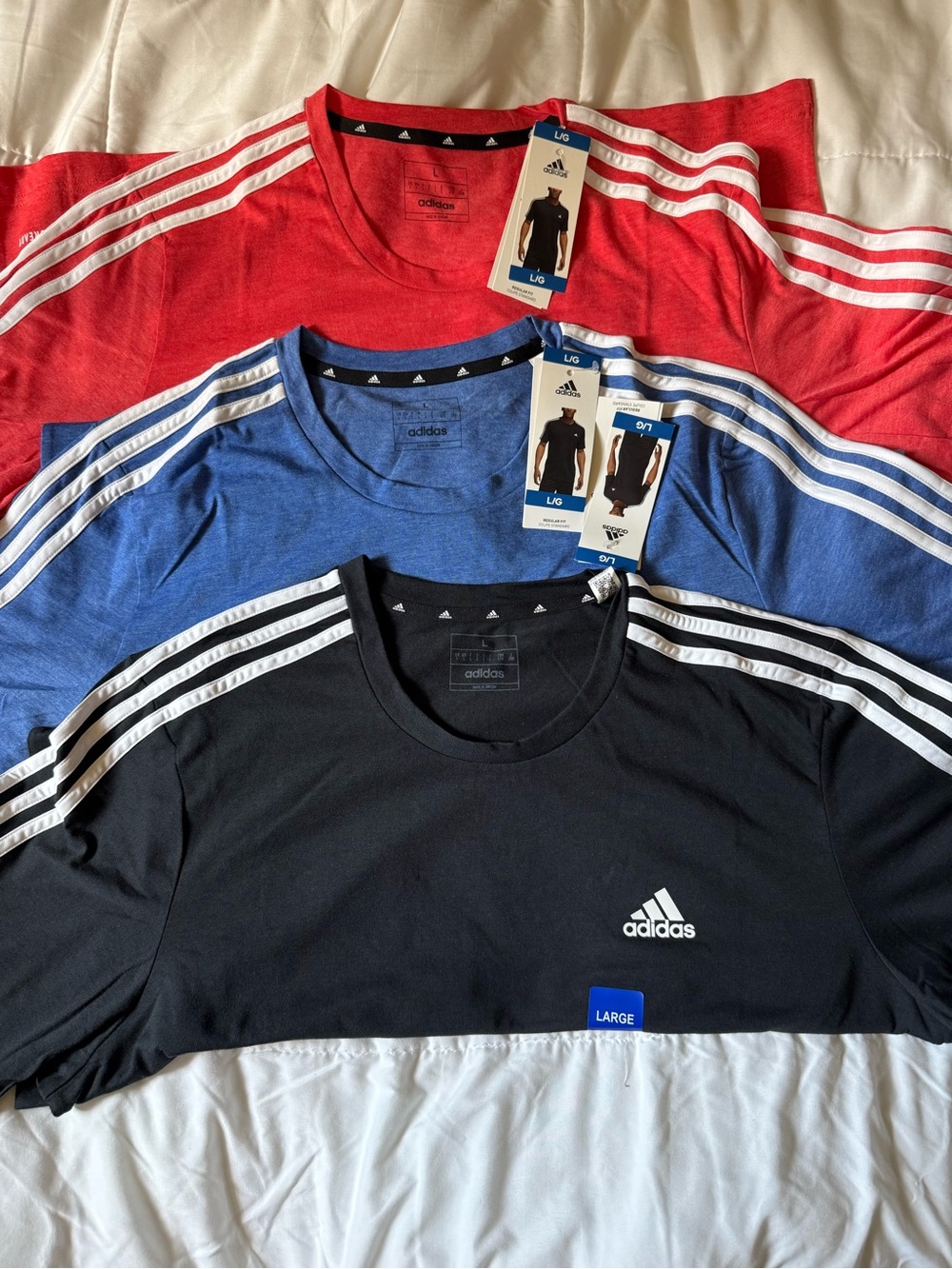 Adidas Short Sleeve Crew Tees in Red, Blue & Black